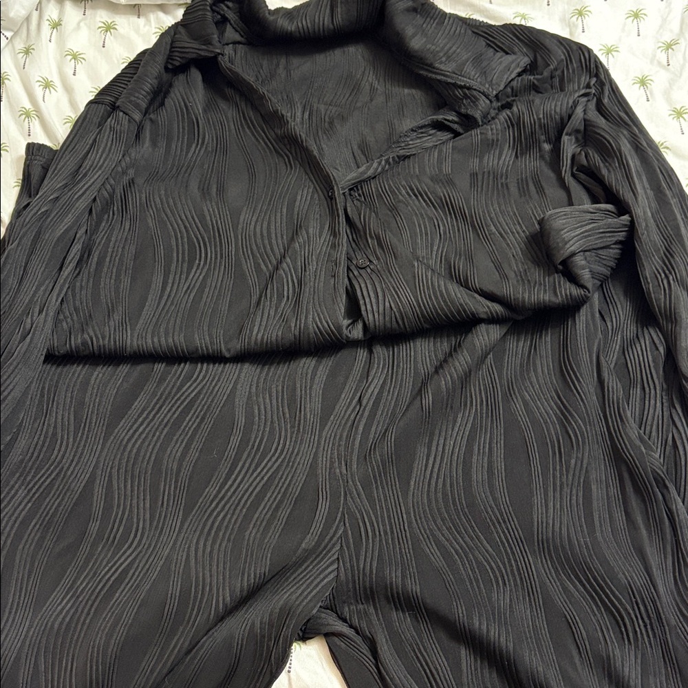 Black Textured Button-Up Shirt and pants